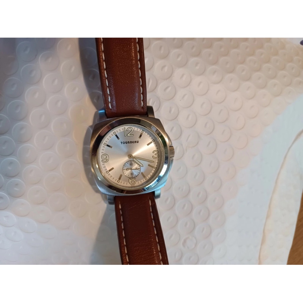 Tourneau Silver Watch With Brown Strap